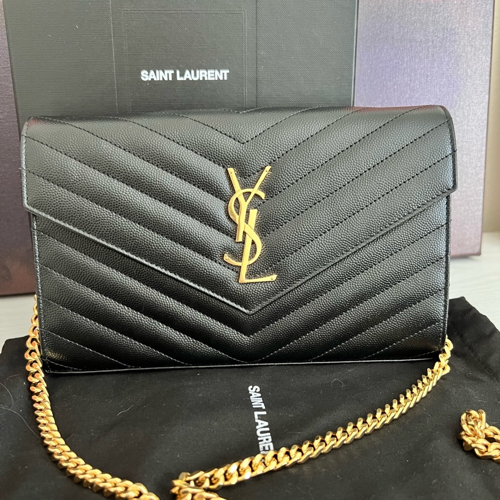 🎁SOLD🎁 SAINT LAURENT Large Black WOC Grain de Poudre Wallet on Chain Monogram